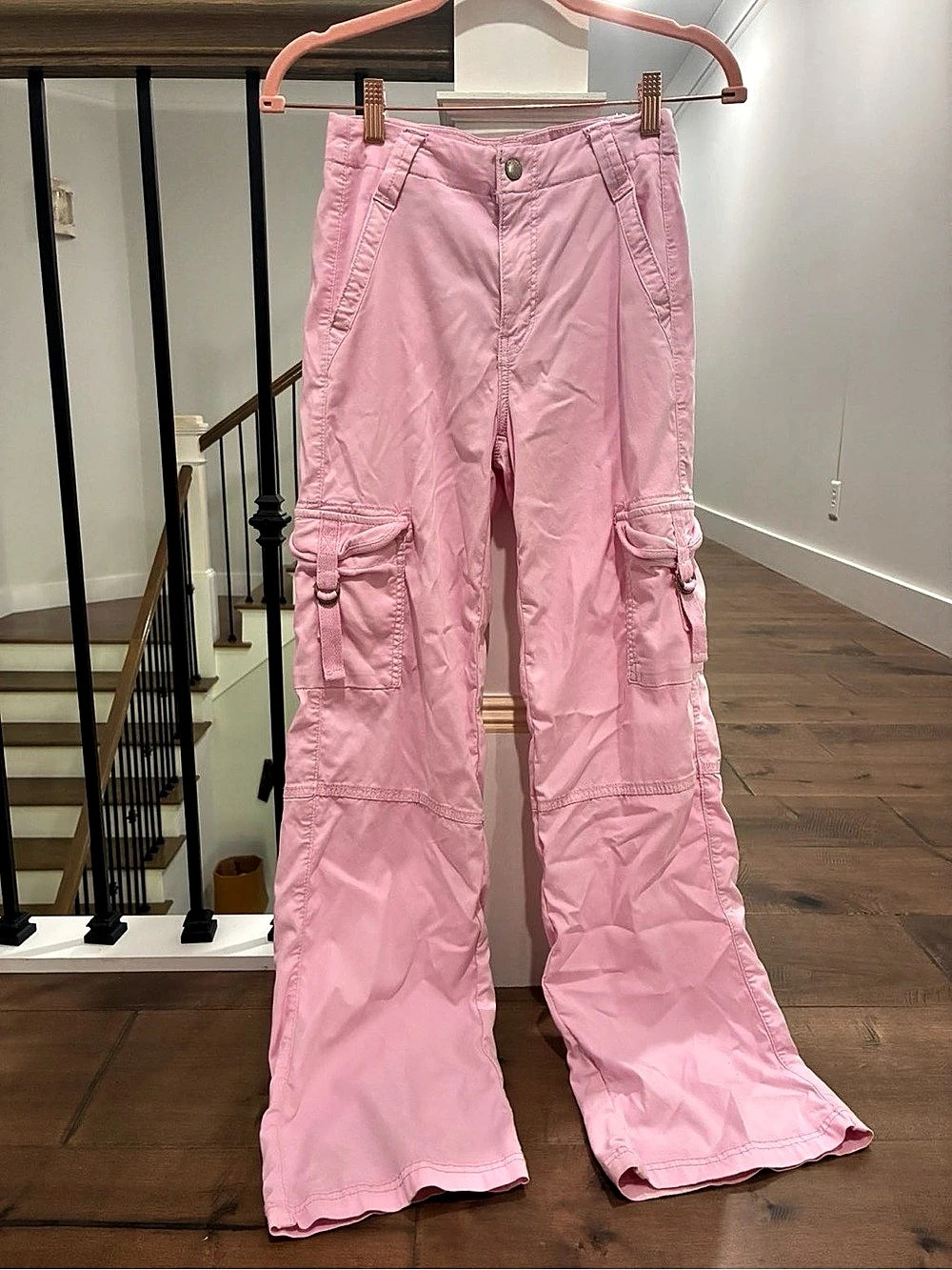 American Eagle Pink Cargo Wide Leg Pants Size 000